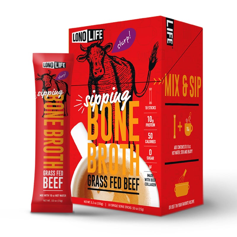 LonoLife Beef Bone Broth Powder Mix | Grass-Fed, 10g Protein | Collagen-Rich, Keto & Paleo Friendly | Natural Ingredients | 10 Portable Stick Pack Servings - Image 1